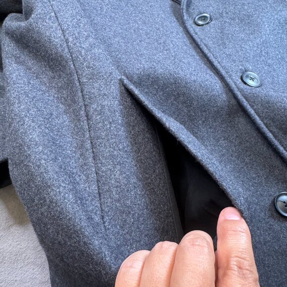 Men's Michael Kors Charcoal Gray Wool Blend Car Coat Overcoat XL Striped Scarf - Picture 15 of 15